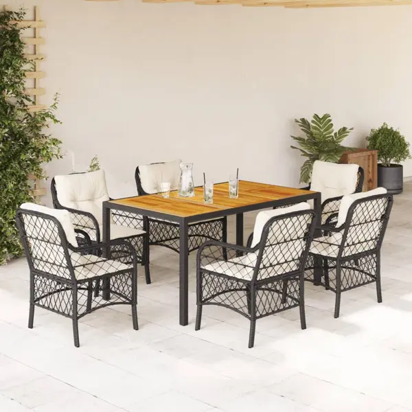 Gossi set mobilier de gradina cu perne, 7 piese, negru, poliratan