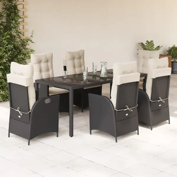 Gossi set mobilier de gradina cu perne, 7 piese, negru, poliratan