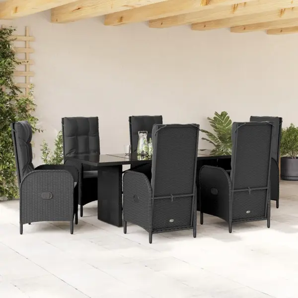 Gossi set mobilier de gradina cu perne, 7 piese, negru, poliratan