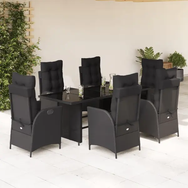 Gossi set mobilier de gradina cu perne, 7 piese, negru, poliratan
