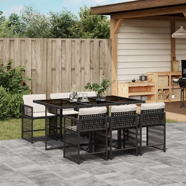Gossi set mobilier de gradina cu perne, 7 piese, negru, poliratan