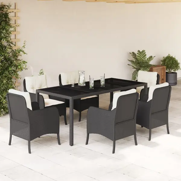 Gossi set mobilier de gradina cu perne, 7 piese, negru, poliratan