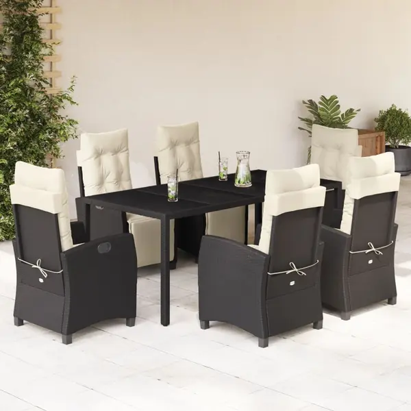 Gossi set mobilier de gradina cu perne, 7 piese, negru, poliratan