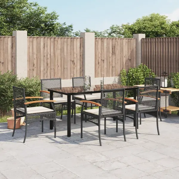 Gossi set mobilier de gradina cu perne, 7 piese, negru, poliratan