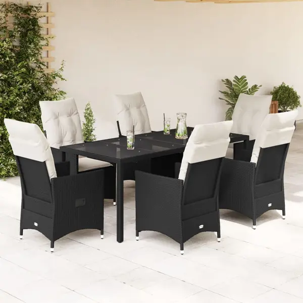 Gossi set mobilier de gradina cu perne, 7 piese, negru, poliratan
