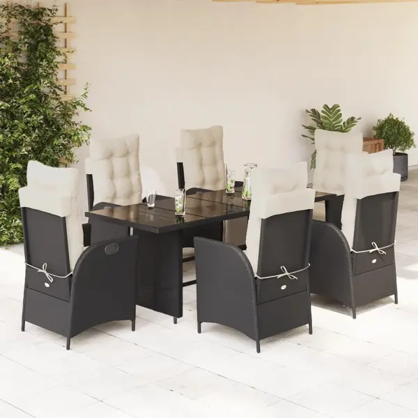 Gossi set mobilier de gradina cu perne, 7 piese, negru, poliratan