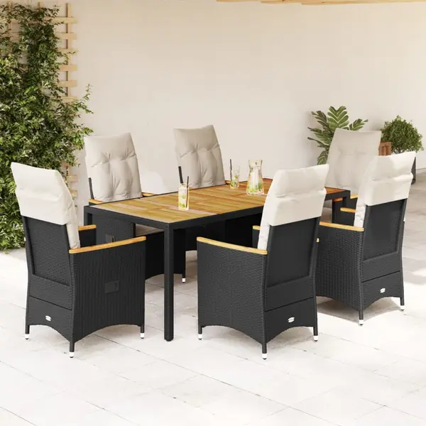 Gossi set mobilier de gradina cu perne, 7 piese, negru, poliratan