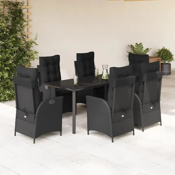 Gossi set mobilier de gradina cu perne, 7 piese, negru, poliratan