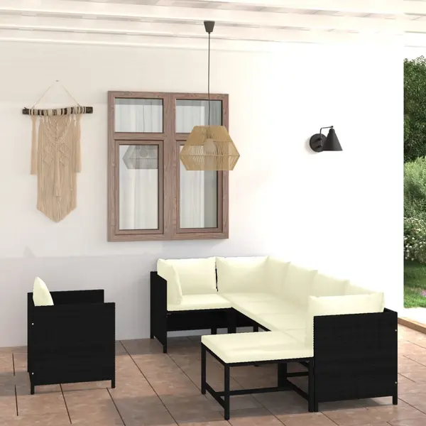 Gossi set mobilier de gradina cu perne, 7 piese, negru, poliratan