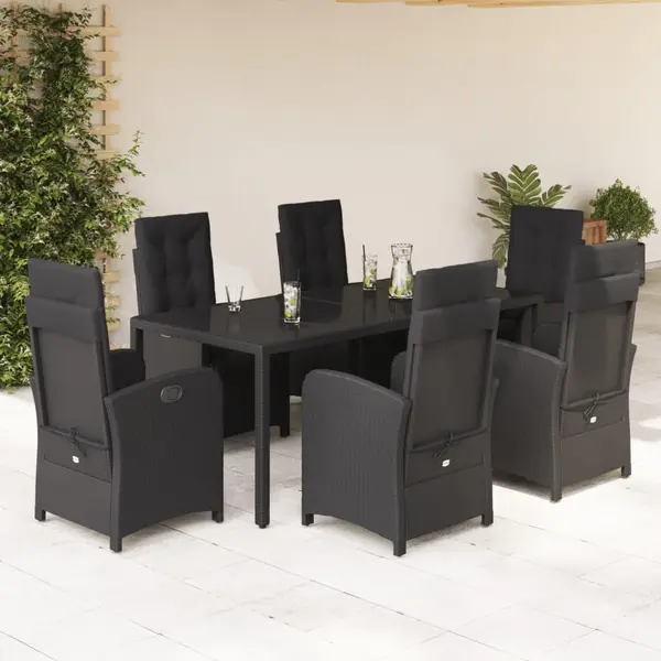 Gossi set mobilier de gradina cu perne, 7 piese, negru, poliratan
