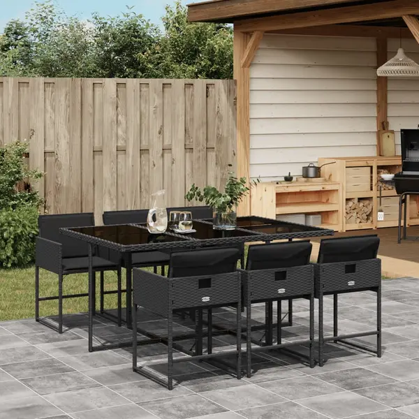 Gossi set mobilier de gradina cu perne, 7 piese, negru, poliratan