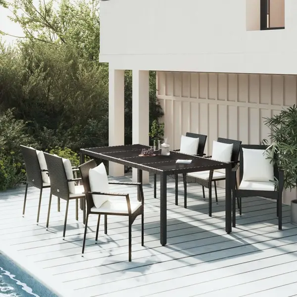 Gossi set mobilier de gradina cu perne, 7 piese, negru, poliratan