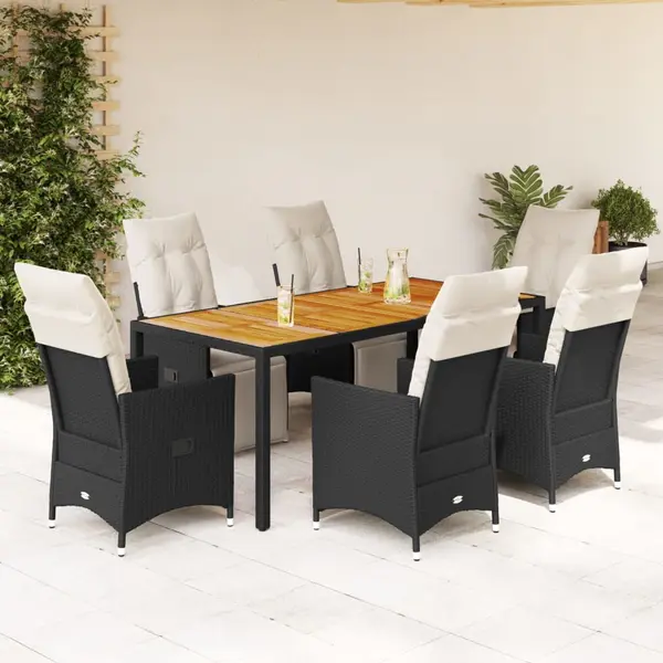 Gossi set mobilier de gradina cu perne, 7 piese, negru, poliratan