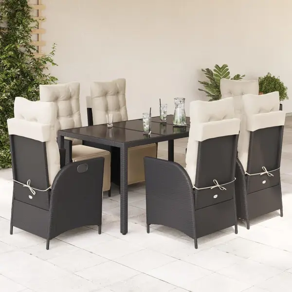 Gossi set mobilier de gradina cu perne, 7 piese, negru, poliratan