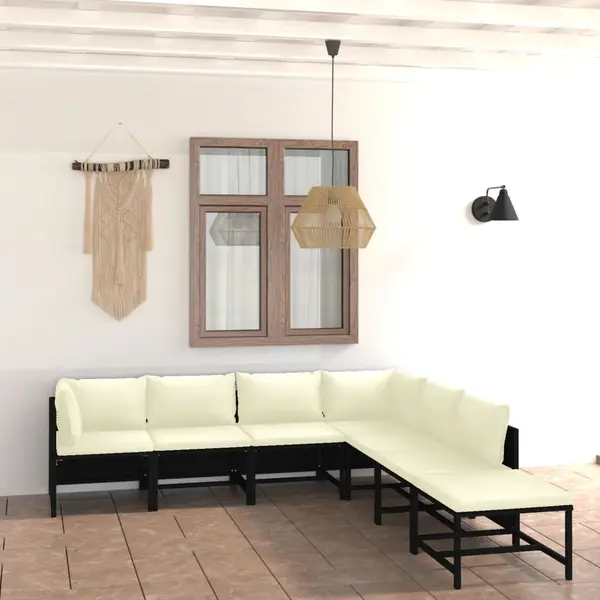 Gossi set mobilier de gradina cu perne, 7 piese, negru, poliratan