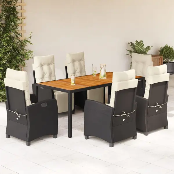 Gossi set mobilier de gradina cu perne, 7 piese, negru, poliratan