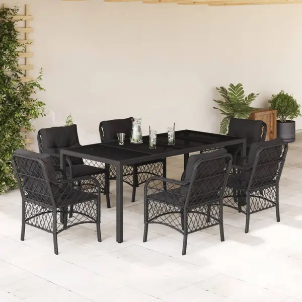 Gossi set mobilier de gradina cu perne, 7 piese, negru, poliratan