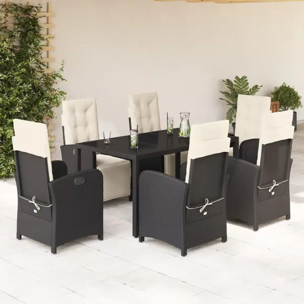 Gossi set mobilier de gradina cu perne, 7 piese, negru, poliratan