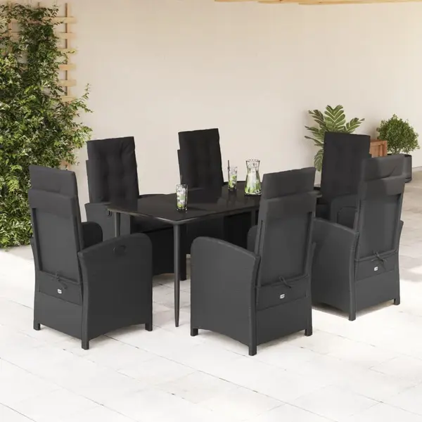 Gossi set mobilier de gradina cu perne, 7 piese, negru, poliratan