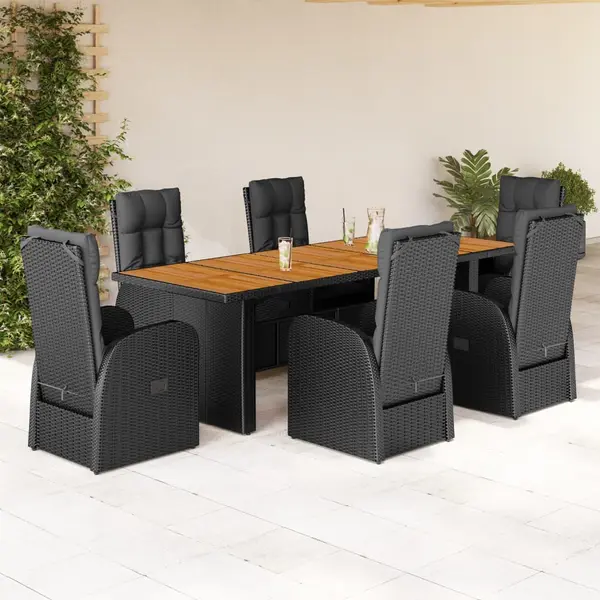 Gossi set mobilier de gradina cu perne, 7 piese, negru, poliratan