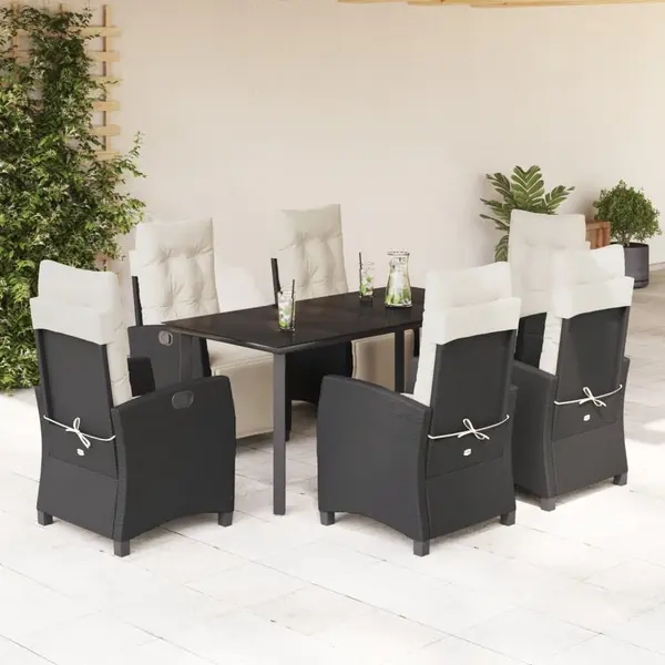 Gossi set mobilier de gradina cu perne, 7 piese, negru, poliratan
