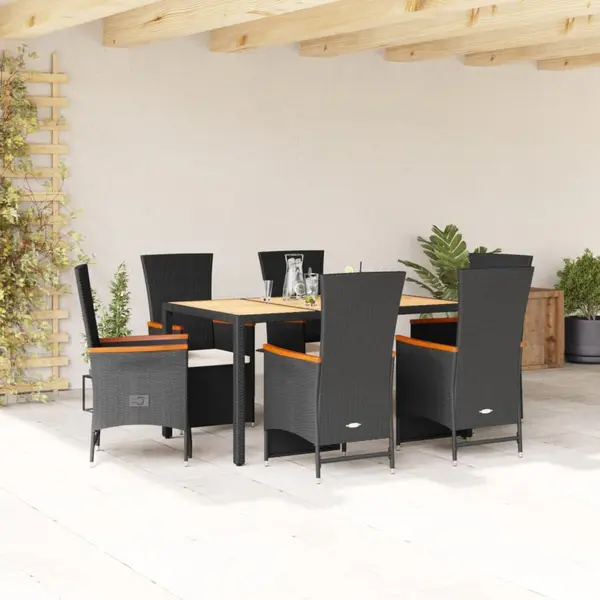 Gossi set mobilier de gradina cu perne, 7 piese, negru, poliratan