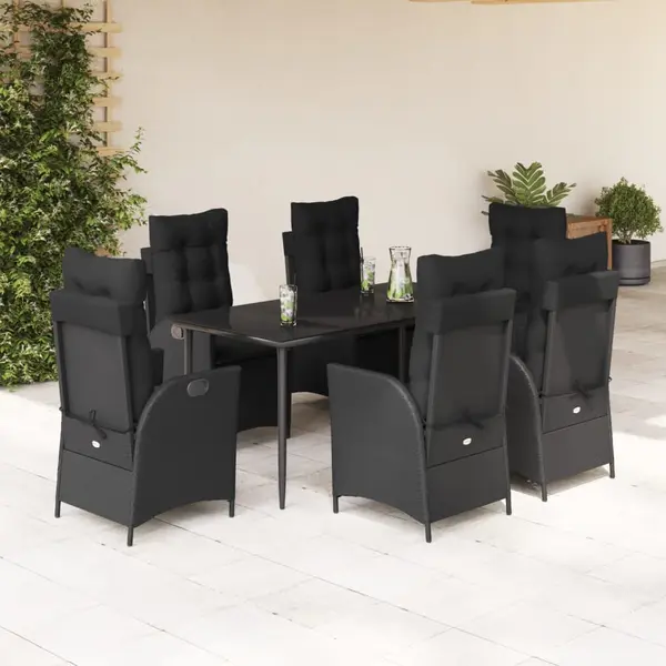 Gossi set mobilier de gradina cu perne, 7 piese, negru, poliratan