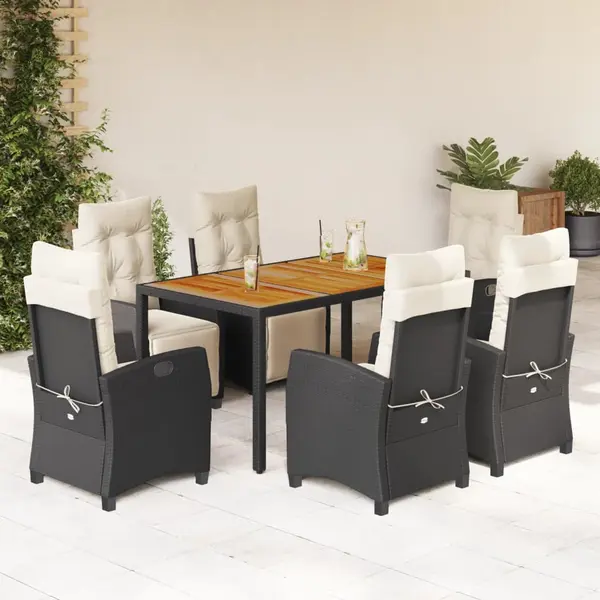 Gossi set mobilier de gradina cu perne, 7 piese, negru, poliratan