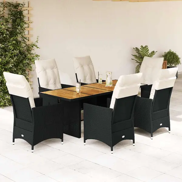 Gossi set mobilier de gradina cu perne, 7 piese, negru, poliratan