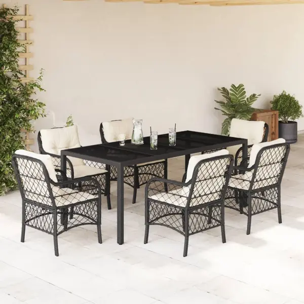 Gossi set mobilier de gradina cu perne, 7 piese, negru, poliratan