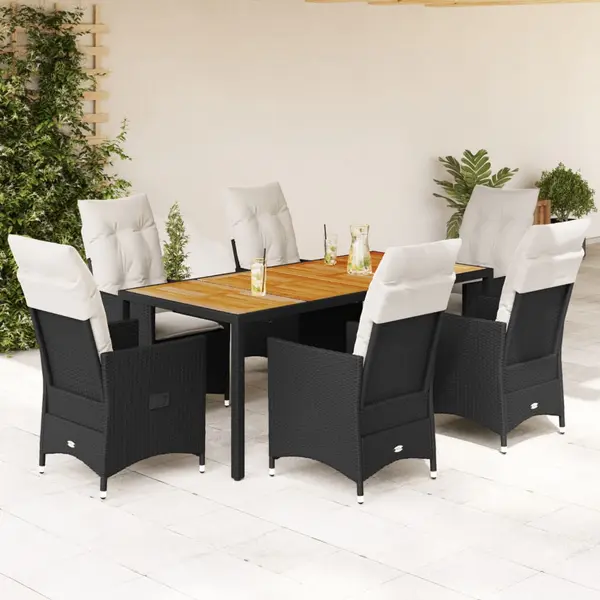 Gossi set mobilier de gradina cu perne, 7 piese, negru, poliratan