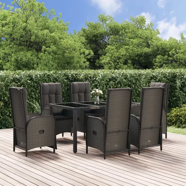 Gossi set mobilier de gradina cu perne, 7 piese, negru, poliratan