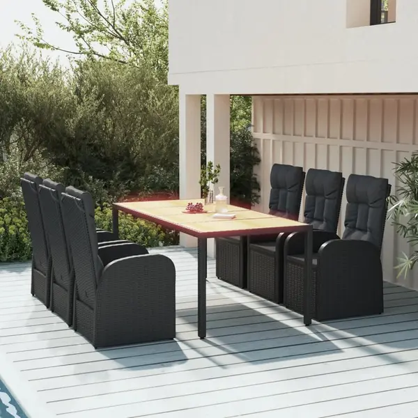Gossi set mobilier de gradina cu perne, 7 piese, negru, poliratan