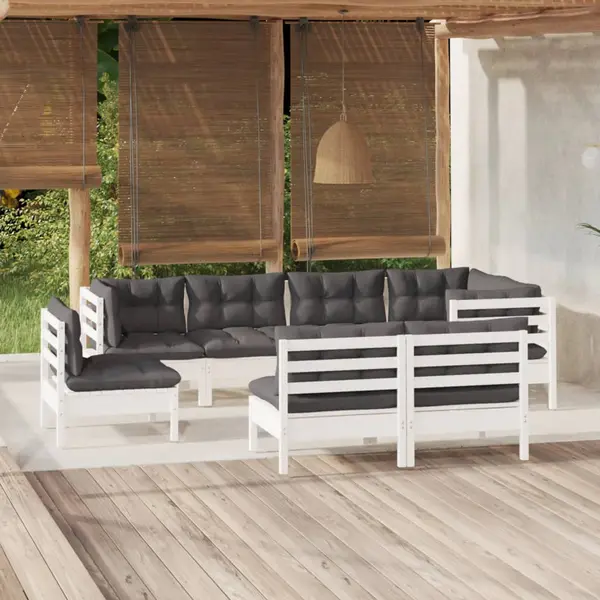 Gossi set mobilier de gradina cu perne, 8 piese, alb, lemn masiv pin