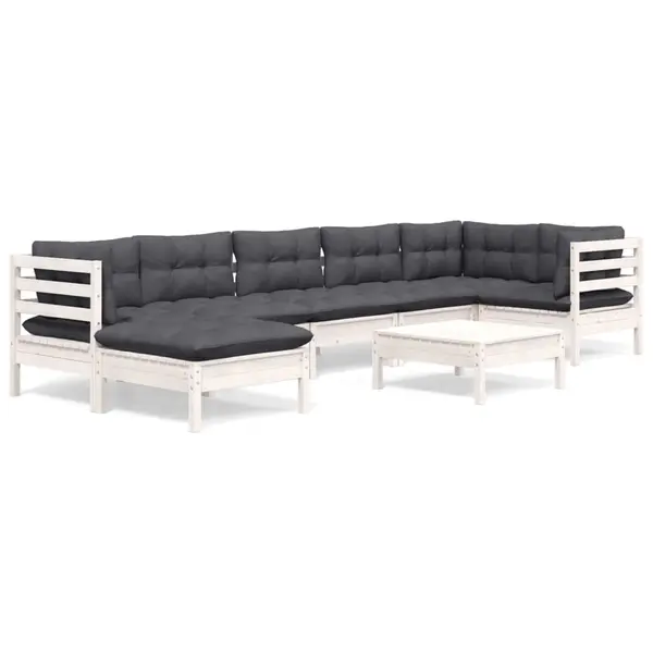 Gossi set mobilier de gradina cu perne, 8 piese, alb, lemn masiv pin