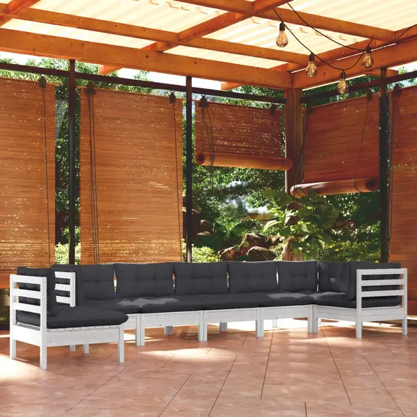Gossi set mobilier de gradina cu perne, 8 piese, alb, lemn masiv pin