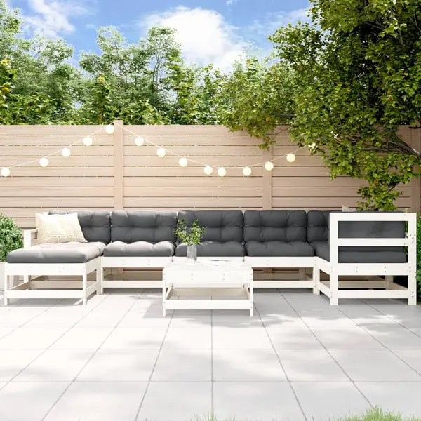Gossi set mobilier de gradina cu perne, 8 piese, alb, lemn masiv