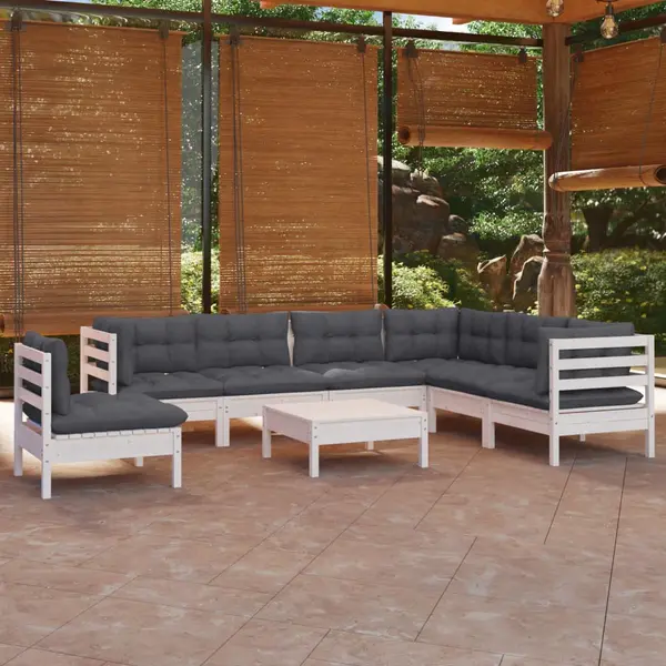 Gossi set mobilier de gradina cu perne, 8 piese, alb, lemn masiv pin