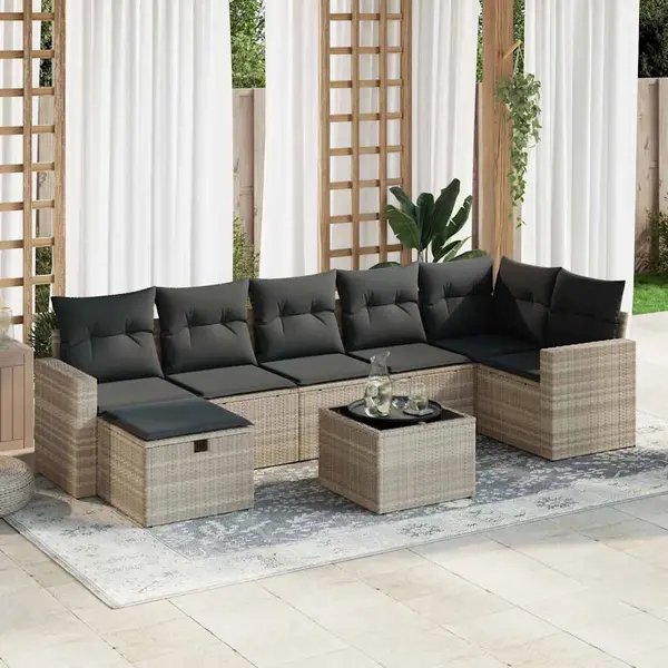 Gossi set mobilier de gradina cu perne, 8 piese gri deschis poliratan