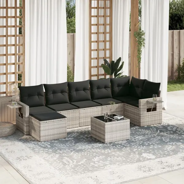 Gossi set mobilier de gradina cu perne, 8 piese gri deschis poliratan