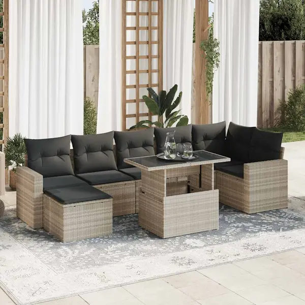 Gossi set mobilier de gradina cu perne, 8 piese gri deschis poliratan