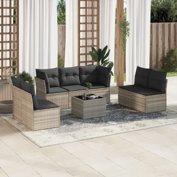 Gossi set mobilier de gradina cu perne, 8 piese gri deschis poliratan