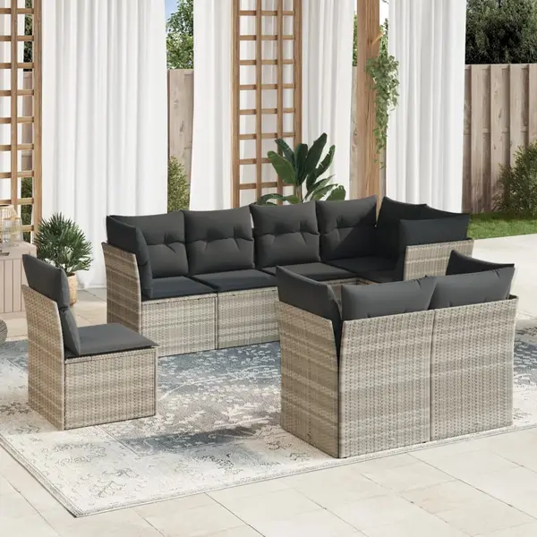 Gossi set mobilier de gradina cu perne, 8 piese gri deschis poliratan