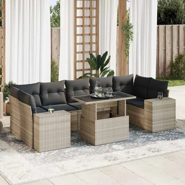 Gossi set mobilier de gradina cu perne, 8 piese gri deschis poliratan