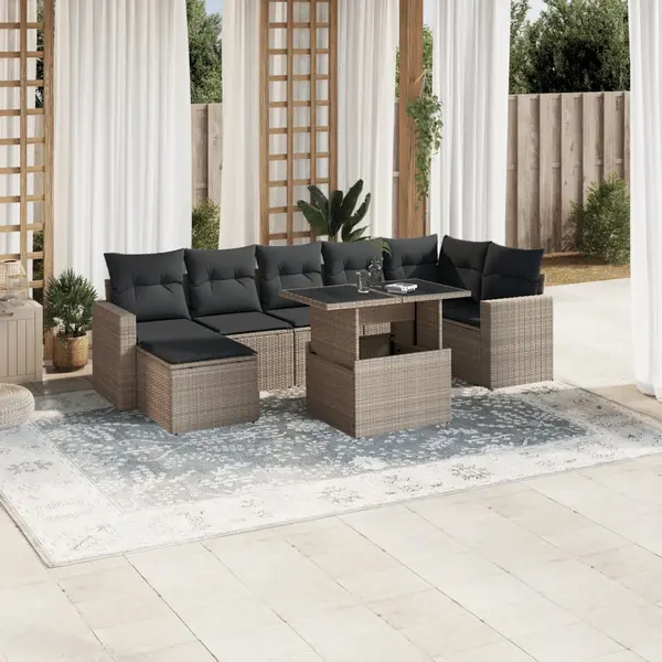 Gossi set mobilier de gradina cu perne, 8 piese gri deschis poliratan