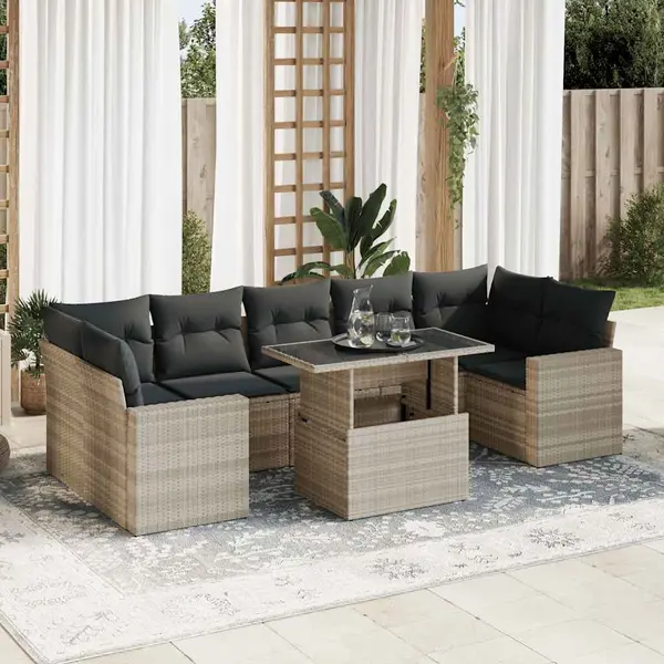 Gossi set mobilier de gradina cu perne, 8 piese gri deschis poliratan