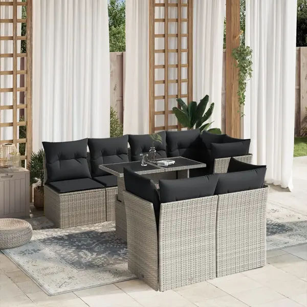 Gossi set mobilier de gradina cu perne, 8 piese gri deschis poliratan