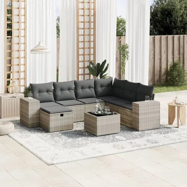 Gossi set mobilier de gradina cu perne, 8 piese gri deschis poliratan