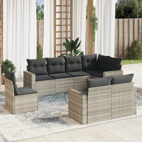 Gossi set mobilier de gradina cu perne, 8 piese gri deschis poliratan