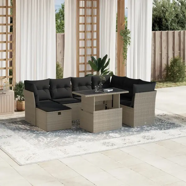 Gossi set mobilier de gradina cu perne, 8 piese gri deschis poliratan